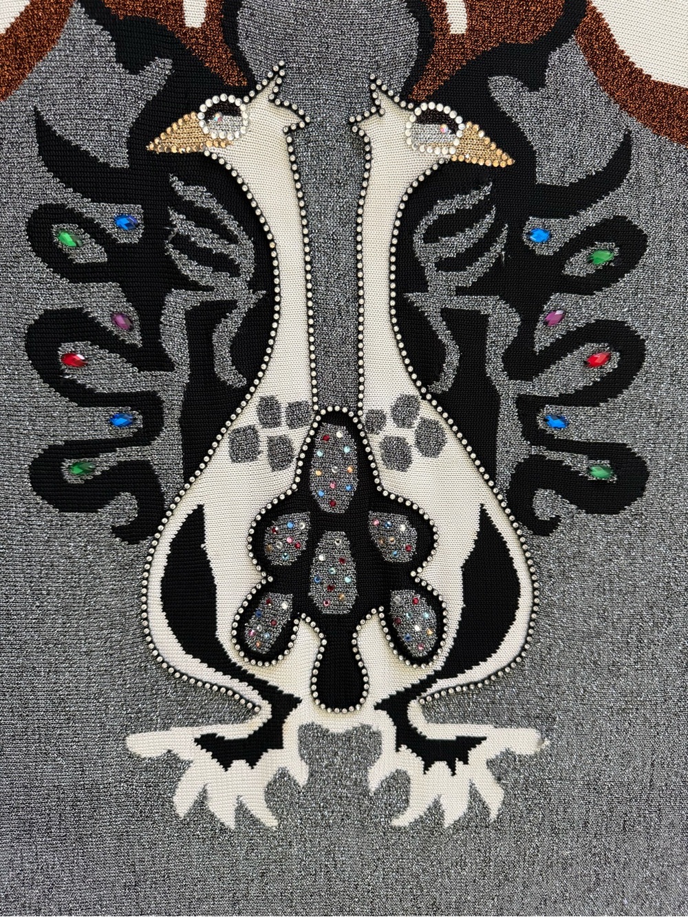 Beauxart Vintage 80s Peacock Metallic Rhinestone Sweater XL - Picture 2 of 8